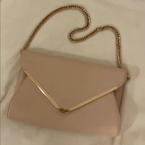 Nude purse with gold chain